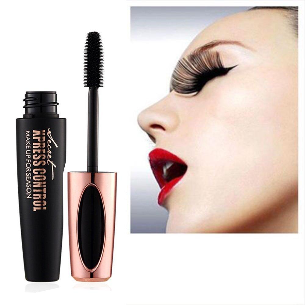 Eyelash Mascara 4D Silk Fiber Long Curling Black Waterproof Silicone Brush Head Lengthening Thicker (M2)(1U86)