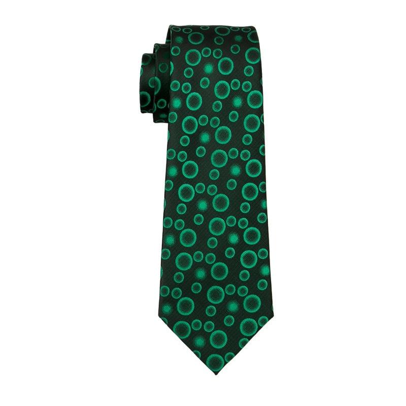 Fashion Men's Tie Green Dot Geometric Silk Jacquard Woven Necktie Hanky Cufflinks Set Tie (2U17)