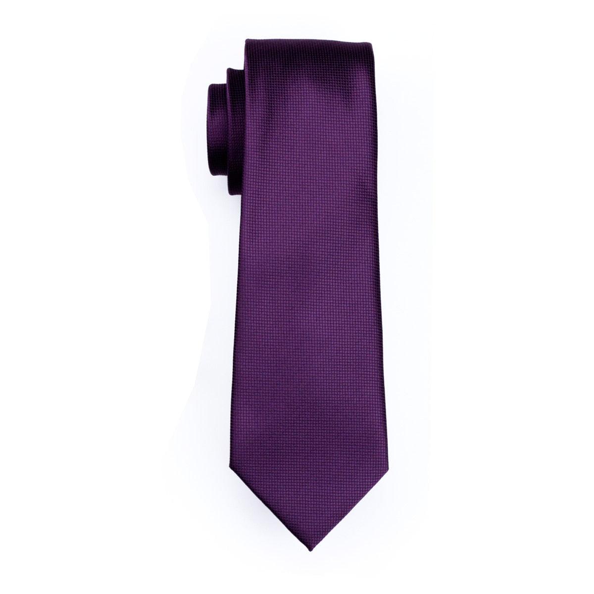 Great Men's Tie - Solid Purple Jacquard Woven Classic Tie - Hanky Cufflinks Set (2U17)