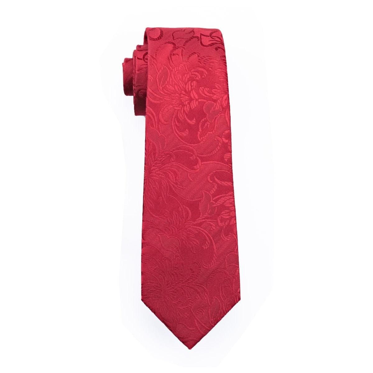 Great Men's Tie - Floral Silk Jacquard Woven Classic Tie - Hanky Cufflinks Set (2U17)
