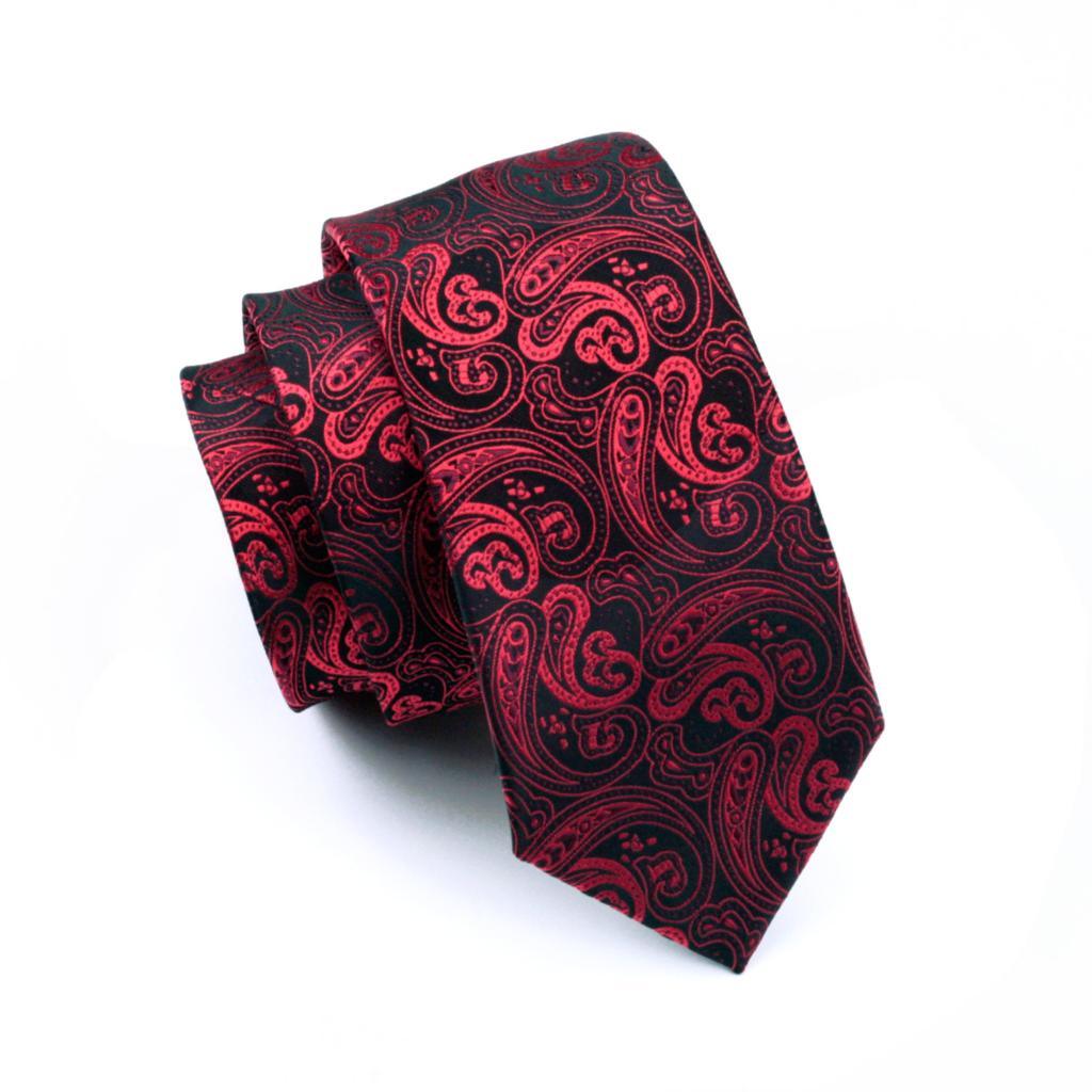 Men's Tie Red Paisley Silk Jacquard Woven Classic Tie - Hanky Cufflinks Set For Men Business (2U17)