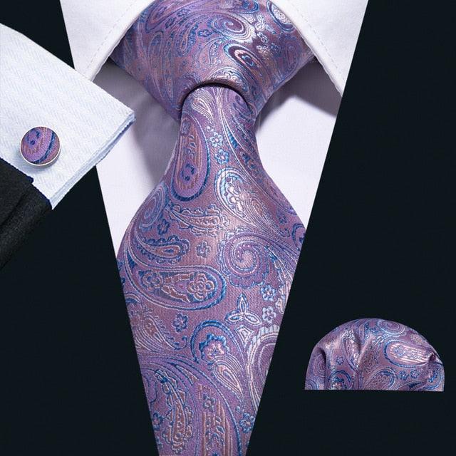 Trending Paisley 100% Silk Jacquard Tie - Hanky Cufflinks Set- Business Wedding Party Ties (2U17)