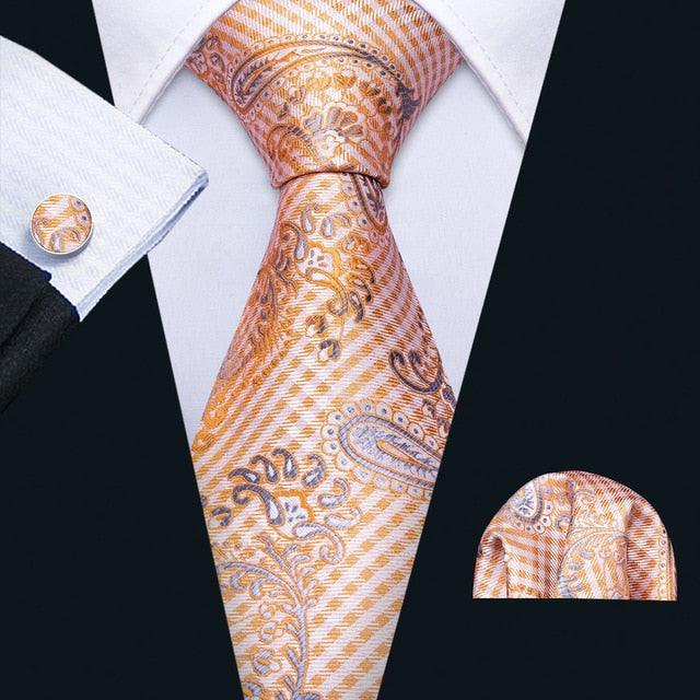 Trending Paisley 100% Silk Jacquard Tie - Hanky Cufflinks Set- Business Wedding Party Ties (2U17)