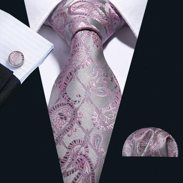 Trending Paisley 100% Silk Jacquard Tie - Hanky Cufflinks Set- Business Wedding Party Ties (2U17)