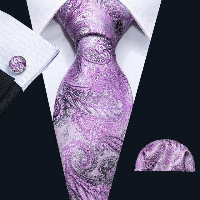 Trending Paisley 100% Silk Jacquard Tie - Hanky Cufflinks Set- Business Wedding Party Ties (2U17)