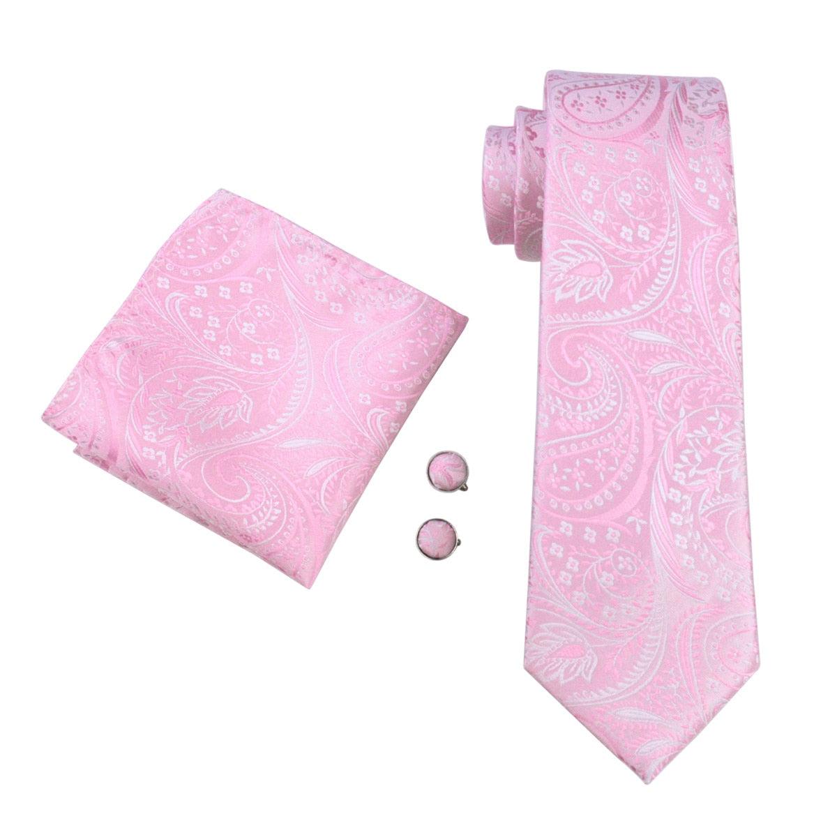 Trending Paisley 100% Silk Jacquard Tie - Hanky Cufflinks Set- Business Wedding Party Ties (2U17)
