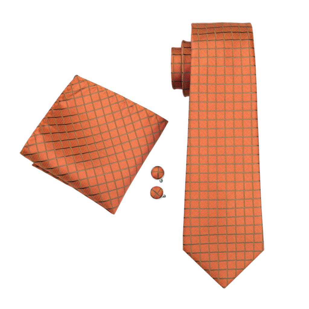 Mens Tie Plaid Silk Jacquard Classic Tie - Hanky Cufflinks Set (2U17)
