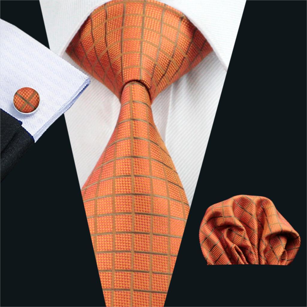 Mens Tie Plaid Silk Jacquard Classic Tie - Hanky Cufflinks Set (2U17)