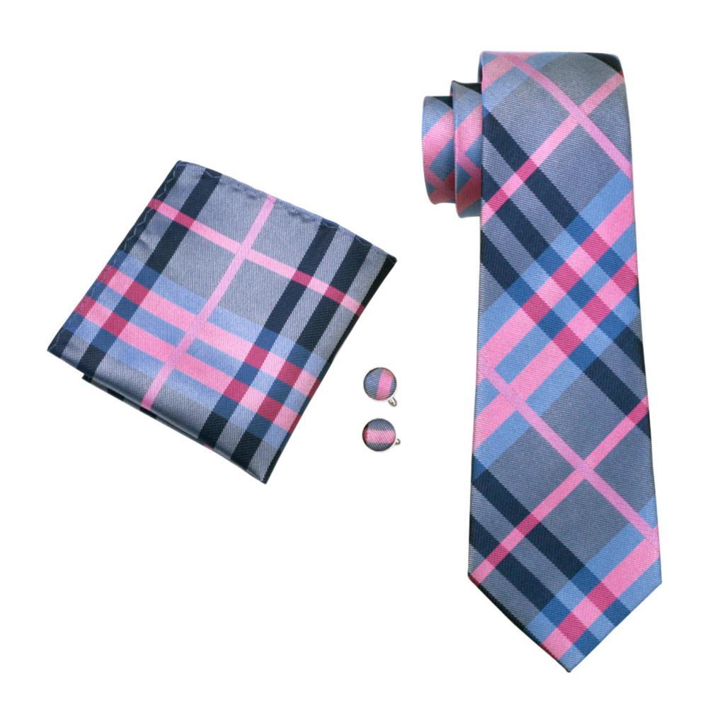 Men's Tie Multi-Color Plaid Silk Jacquard Classic Tie - Hanky Cufflink Set Ties (2U17)