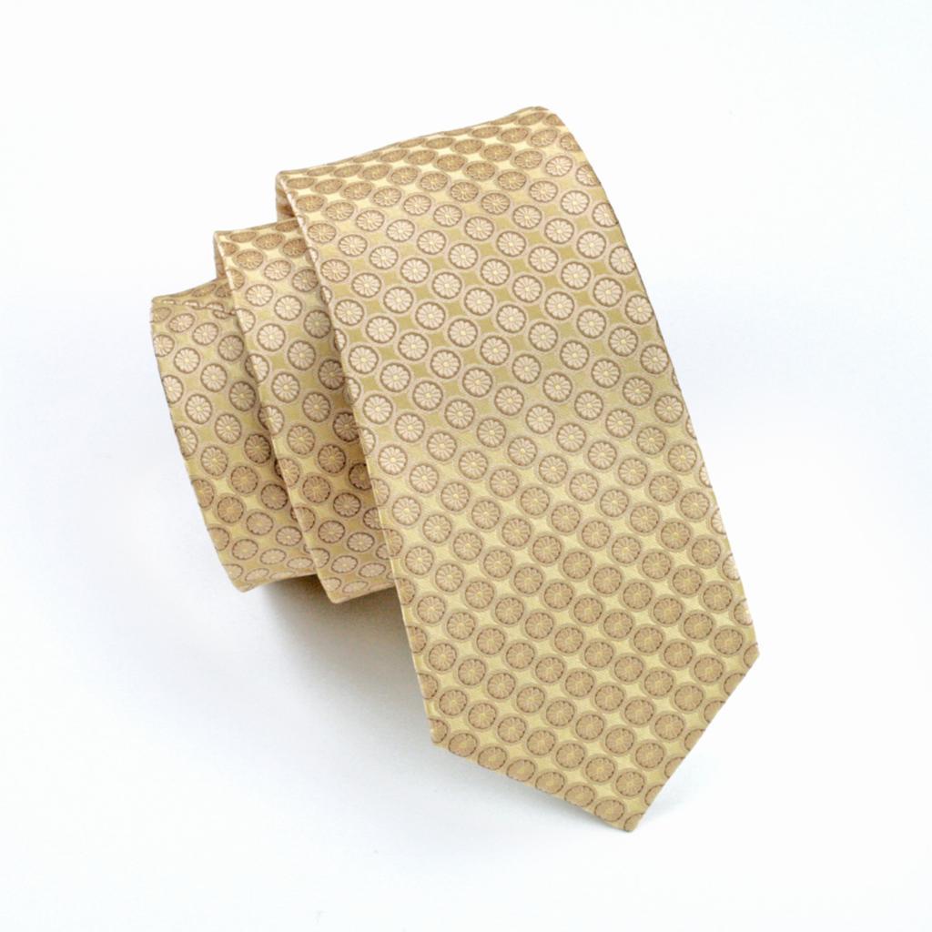 Men's Tie Yellow Dot Silk Jacquard Classic Tie - Hanky Cufflinks Set Ties (2U17)