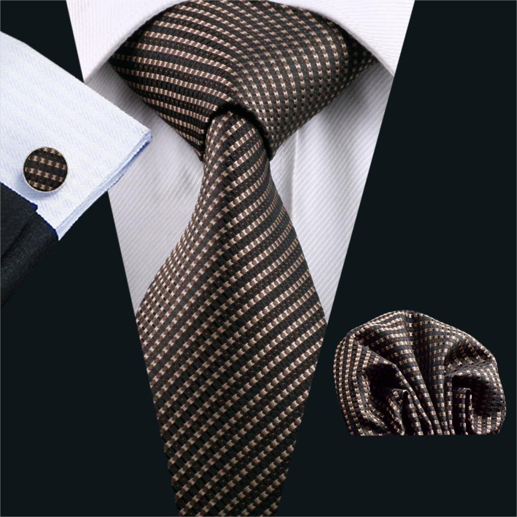 Fashion Classic Tie - Striped Silk Jacquard Woven Necktie Hanky Cufflinks Set (2U17)