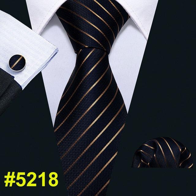 Fashion Classic Tie - Striped Silk Jacquard Woven Necktie Hanky Cufflinks Set (2U17)