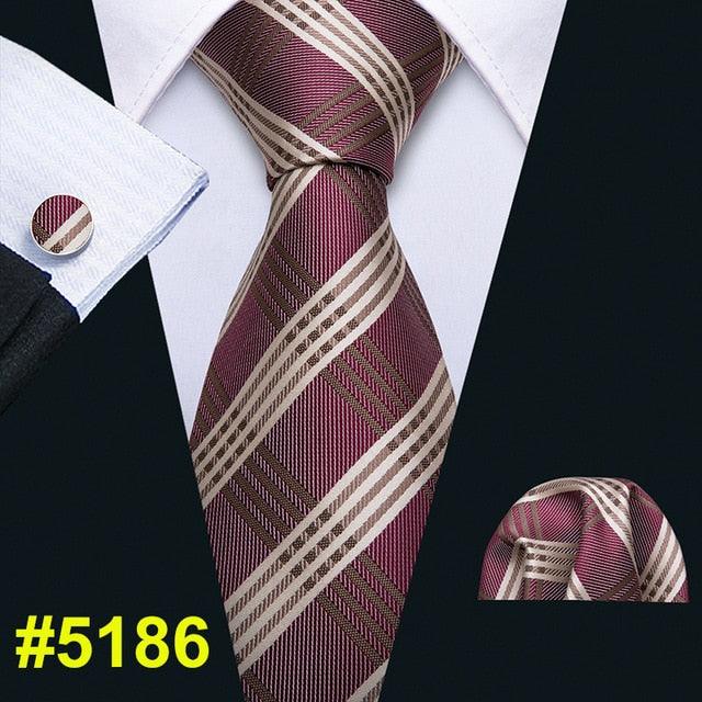 Fashion Classic Tie - Striped Silk Jacquard Woven Necktie Hanky Cufflinks Set (2U17)