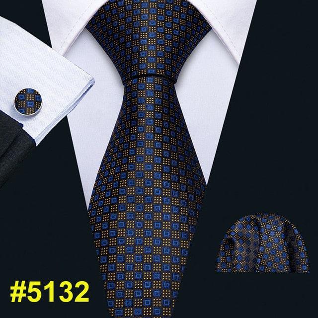 Fashion Classic Tie - Striped Silk Jacquard Woven Necktie Hanky Cufflinks Set (2U17)