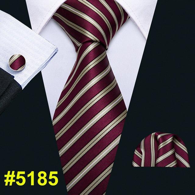 Fashion Classic Tie - Striped Silk Jacquard Woven Necktie Hanky Cufflinks Set (2U17)