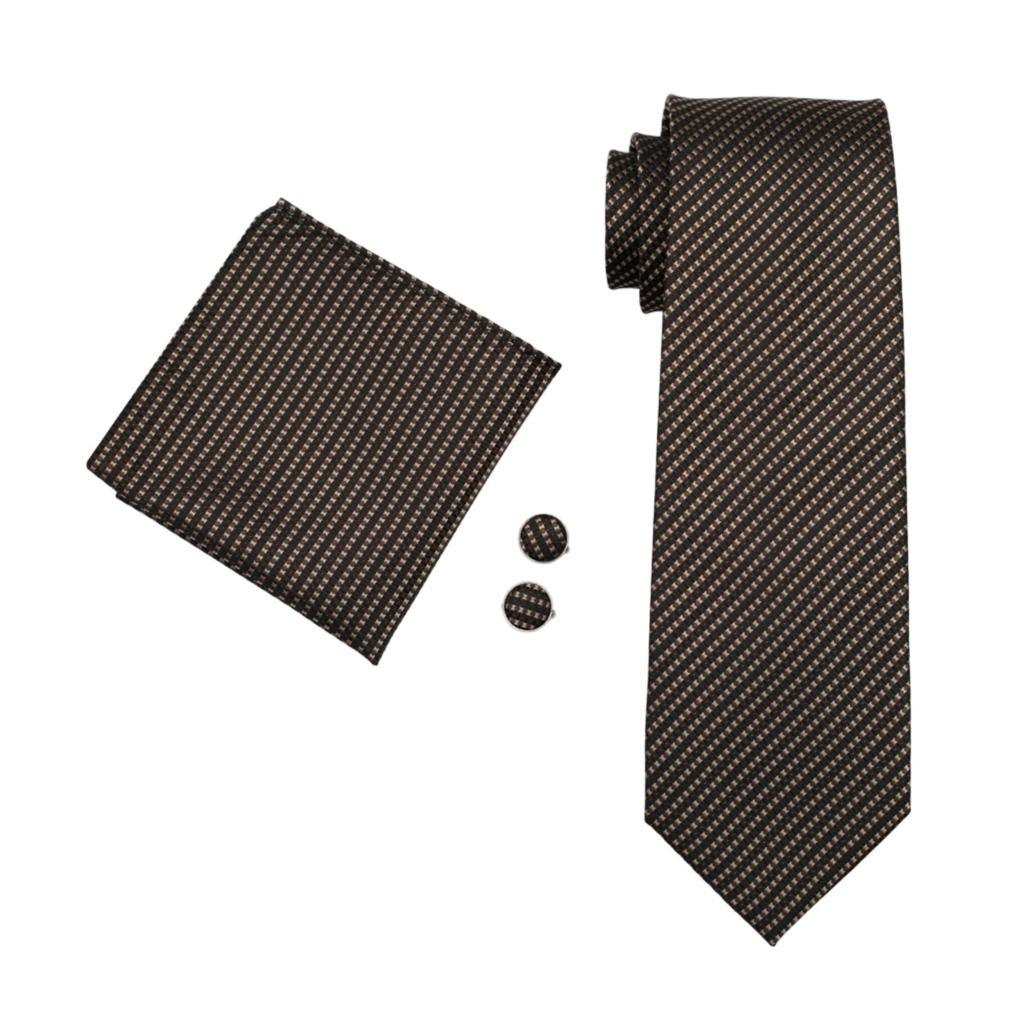 Fashion Classic Tie - Striped Silk Jacquard Woven Necktie Hanky Cufflinks Set (2U17)