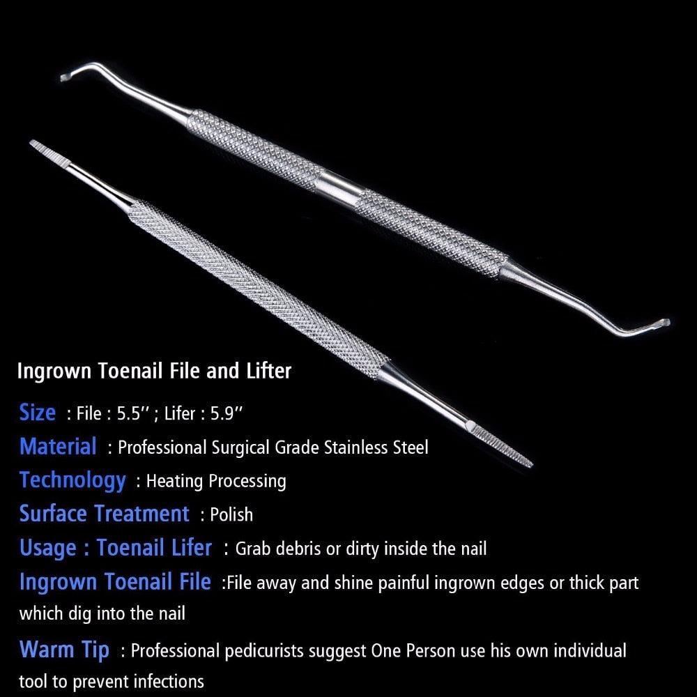 Ingrown Toenail File and Lifter Double Sided Stainless Steel Professional Foot Nail Care Hook Pedicure (N3)