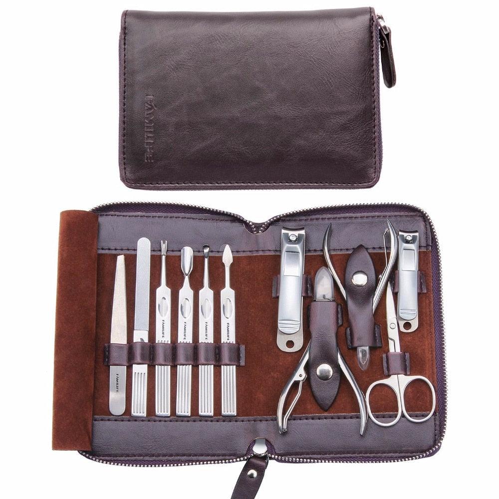 Manicure Set 11PCS Stainless Steel Nail Care Tools with Mini Finger Nails Cutter Clipper (N3)(1U85)