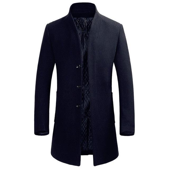 Winter New Wool Blend Coats - Quality Men's Business Casual Wool Overcoat Long Coat Jacket (TM4)(TM3)
