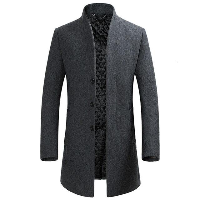 Winter New Wool Blend Coats - Quality Men's Business Casual Wool Overcoat Long Coat Jacket (TM4)(TM3)