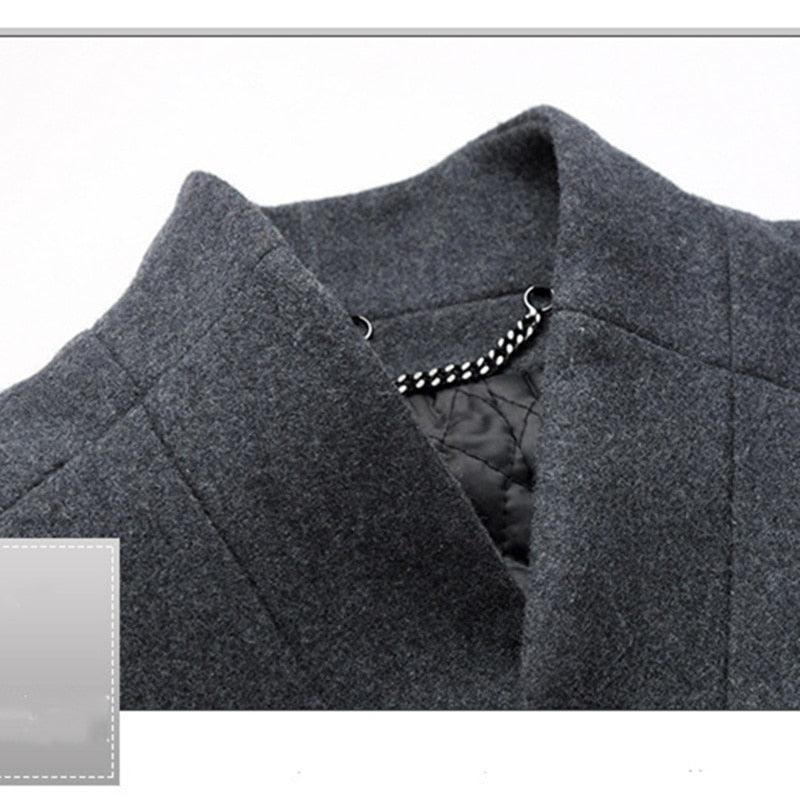 Winter New Wool Blend Coats - Quality Men's Business Casual Wool Overcoat Long Coat Jacket (TM4)(TM3)