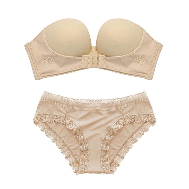 Sexy Push Up Bra Set - Women's Underwear Suit Wireless Strapless Bras + Panties Set - A B C Cup (D27)(TSB4)