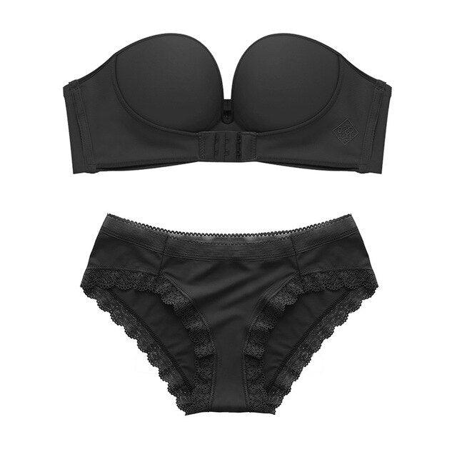 Sexy Push Up Bra Set - Women's Underwear Suit Wireless Strapless Bras + Panties Set - A B C Cup (D27)(TSB4)