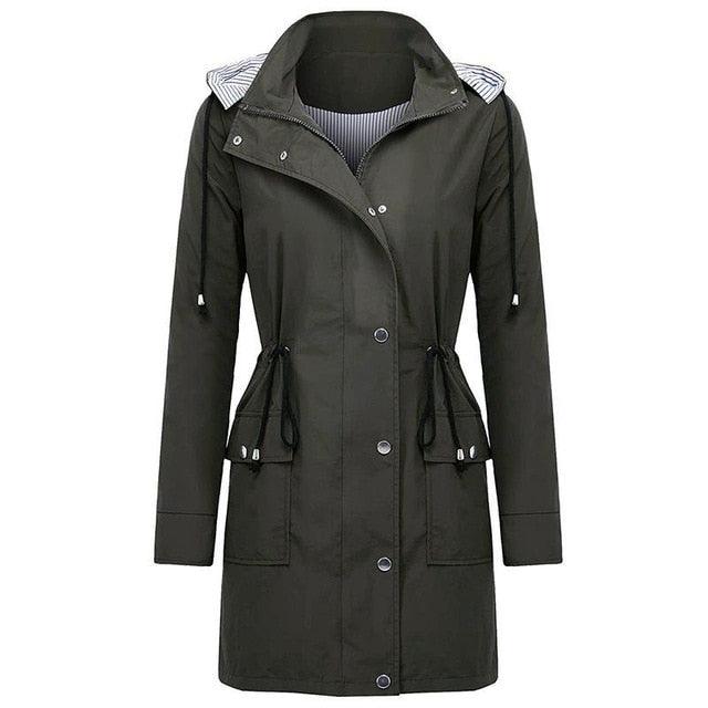Women Rain Jacket - Outdoor Hooded Waterproof - Long Windproof With Pocket Overcoat (D23)(TB8A)(TB8B)