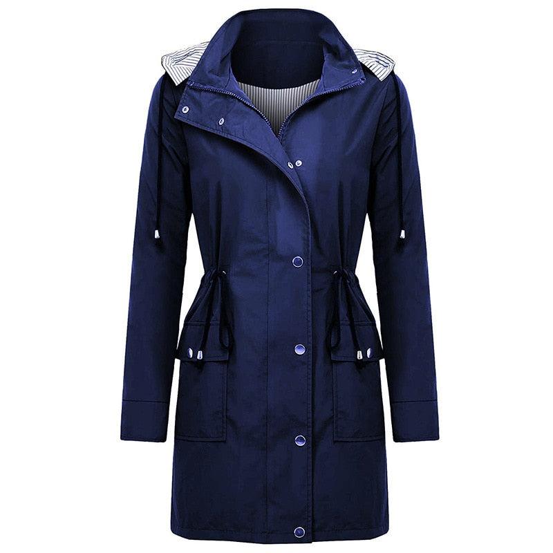 Women Rain Jacket - Outdoor Hooded Waterproof - Long Windproof With Pocket Overcoat (D23)(TB8A)(TB8B)