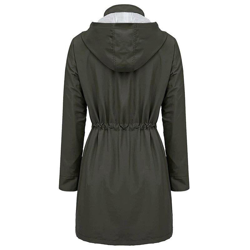 Women Rain Jacket - Outdoor Hooded Waterproof - Long Windproof With Pocket Overcoat (D23)(TB8A)(TB8B)