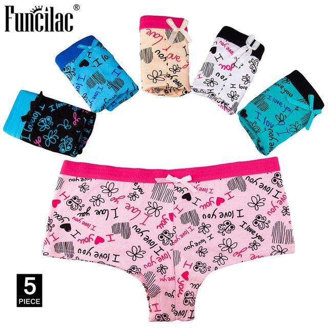 Gorgeous Boxer - Women's Cotton Sexy Panties - Butterfly Print Underwear 5 Pcs/Lot (D28)(TSP3)