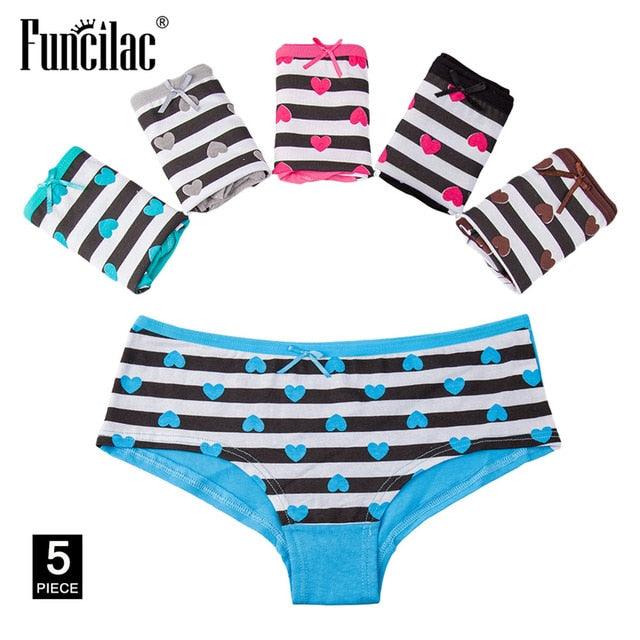 Trending Sexy Women's Panties - Cotton Female Underwear - Lingerie Striped Briefs Intimate Underpants 5 pcs/Set (D28)(TSP3)