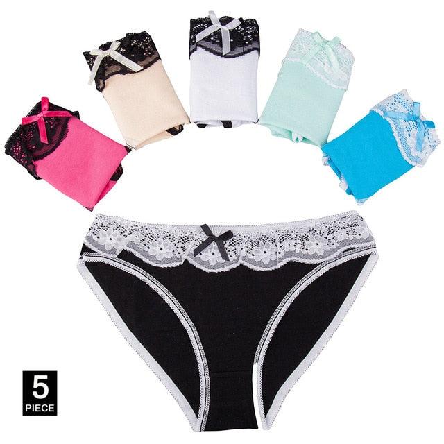 Women's Underwear - Sexy Lace Briefs Cotton Ladies Panties - Solid Color Lingerie - 5 Pcs/Lot (D28)(TSP1)(TSP3)
