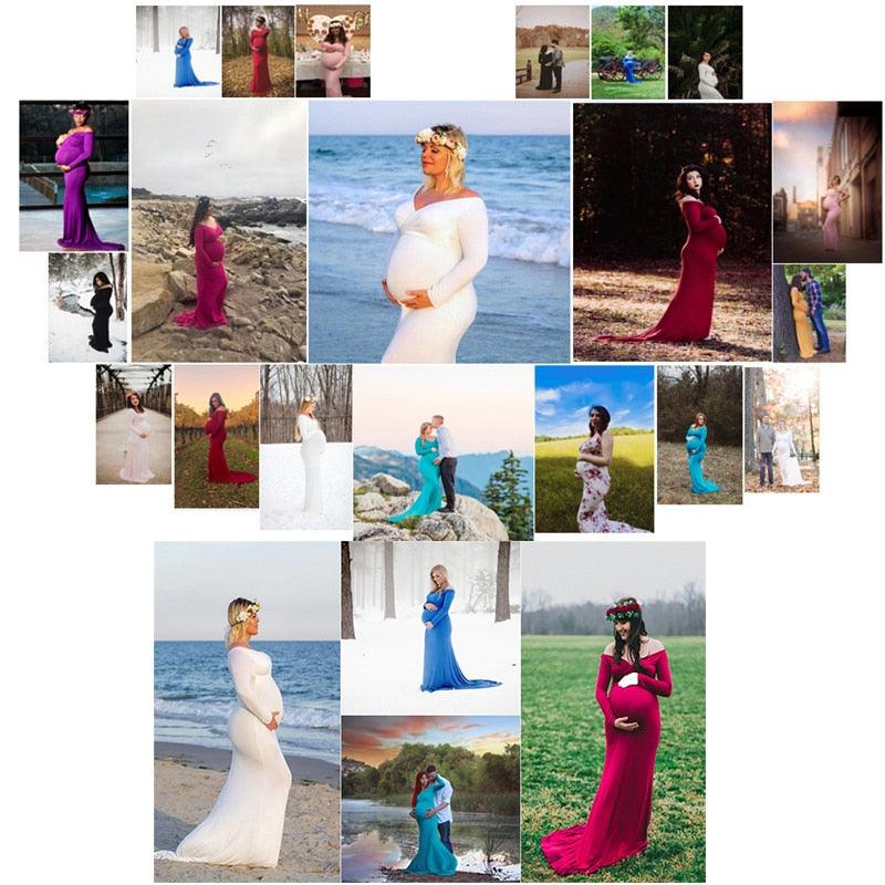 Fall Maternity Elegant Fitted Gown Pregnant Photo Shoot Dress - Long Sleeve V Neck Ruched Slim Fit Maxi (1U5)(Z6)(2Z1)