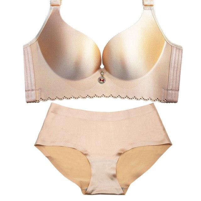Great Plus Size Bra Set - Wire Free Unlined Bra + Briefs Set - Large Cup Lingerie Underwear Set (TSB4)