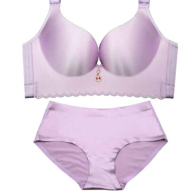 Great Plus Size Bra Set - Wire Free Unlined Bra + Briefs Set - Large Cup Lingerie Underwear Set (TSB4)
