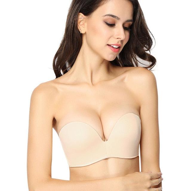 Women's Strapless Lace Bra - Anti Slip Push Up Bra - A B C Cup Demi Hand Shape Lift Bras (D27)(TSB1)