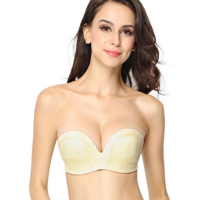 Women's Strapless Lace Bra - Anti Slip Push Up Bra - A B C Cup Demi Hand Shape Lift Bras (D27)(TSB1)
