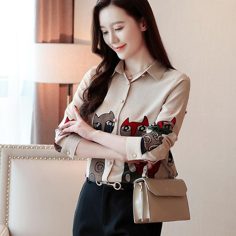 Fashion Long Sleeve Elegant Spring Bottomed Floral Chiffon Women Blouses- Ladies Nice Shirts (TB4)