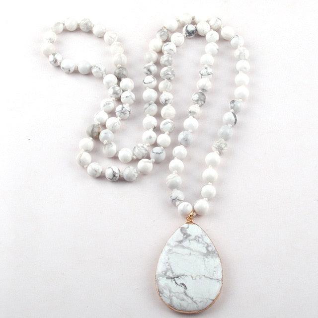 Fashion Bohemian Jewelry Natural Stone Knotted - Matching Drop Pendant Necklaces (5JW)(F81)