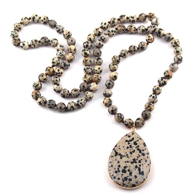 Fashion Bohemian Jewelry Natural Stone Knotted - Matching Drop Pendant Necklaces (5JW)(F81)