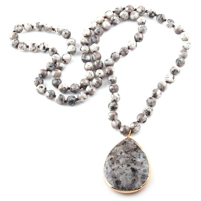 Fashion Bohemian Jewelry Natural Stone Knotted - Matching Drop Pendant Necklaces (5JW)(F81)