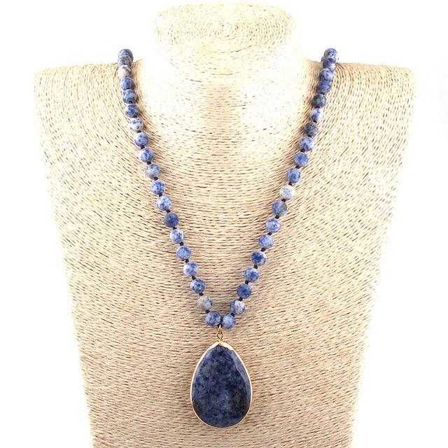 Fashion Bohemian Jewelry Natural Stone Knotted - Matching Drop Pendant Necklaces (5JW)(F81)