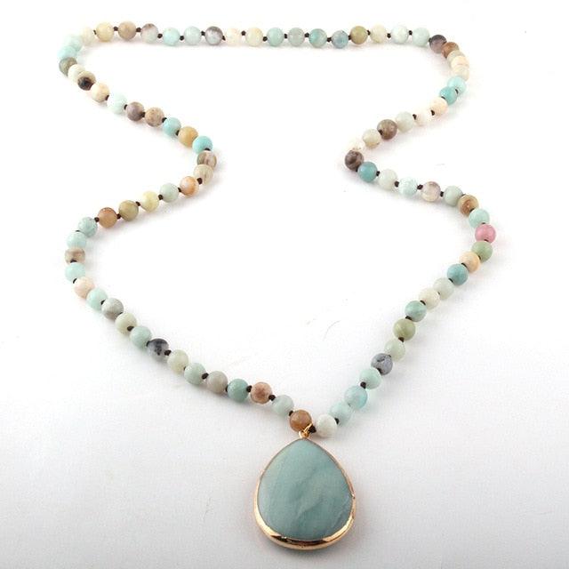 Fashion Bohemian Jewelry Natural Stone Knotted - Matching Drop Pendant Necklaces (5JW)(F81)
