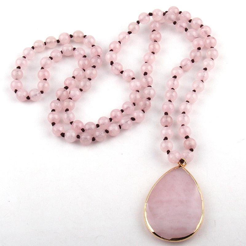 Fashion Bohemian Jewelry Natural Stone Knotted - Matching Drop Pendant Necklaces (5JW)(F81)