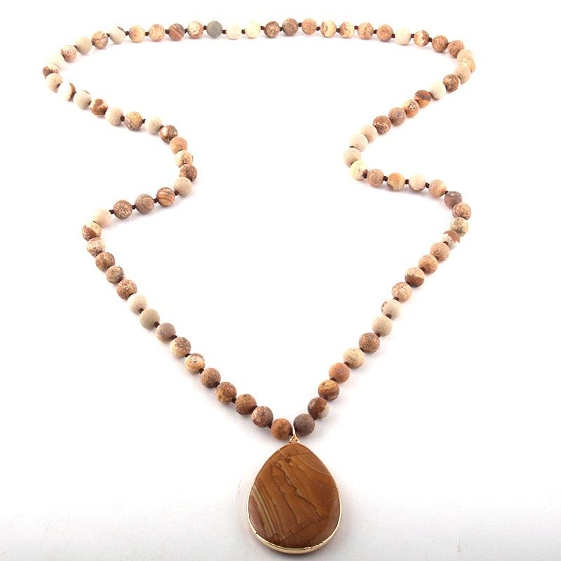 Fashion Bohemian Jewelry Natural Stone Knotted - Matching Drop Pendant Necklaces (5JW)(F81)