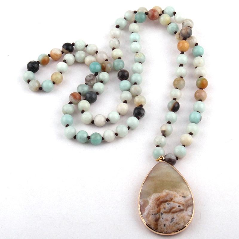 Fashion Bohemian Jewelry Natural Stone Knotted - Matching Drop Pendant Necklaces (5JW)(F81)