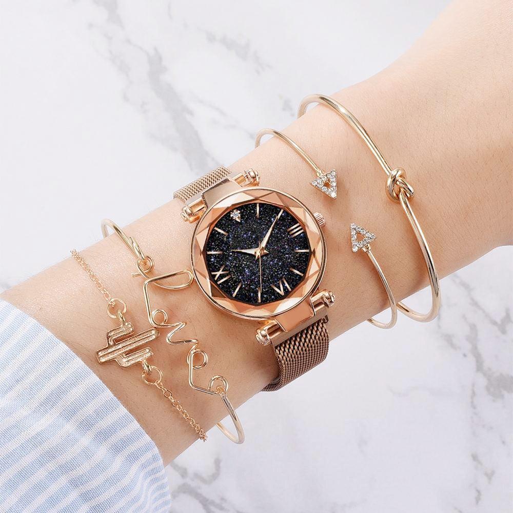 Fashion Bracelet Watches - Women 5 Pcs Set - Luxury Rose Watches Set (D81)(D82)(1JW)