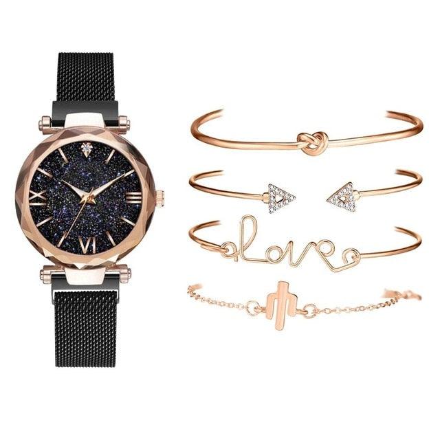 Fashion Bracelet Watches - Women 5 Pcs Set - Luxury Rose Watches Set (D81)(D82)(1JW)