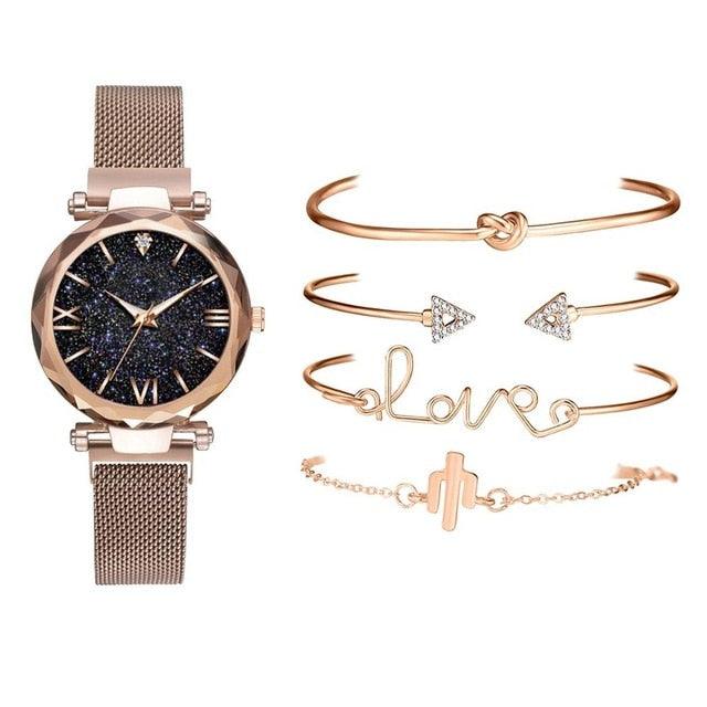 Fashion Bracelet Watches - Women 5 Pcs Set - Luxury Rose Watches Set (D81)(D82)(1JW)